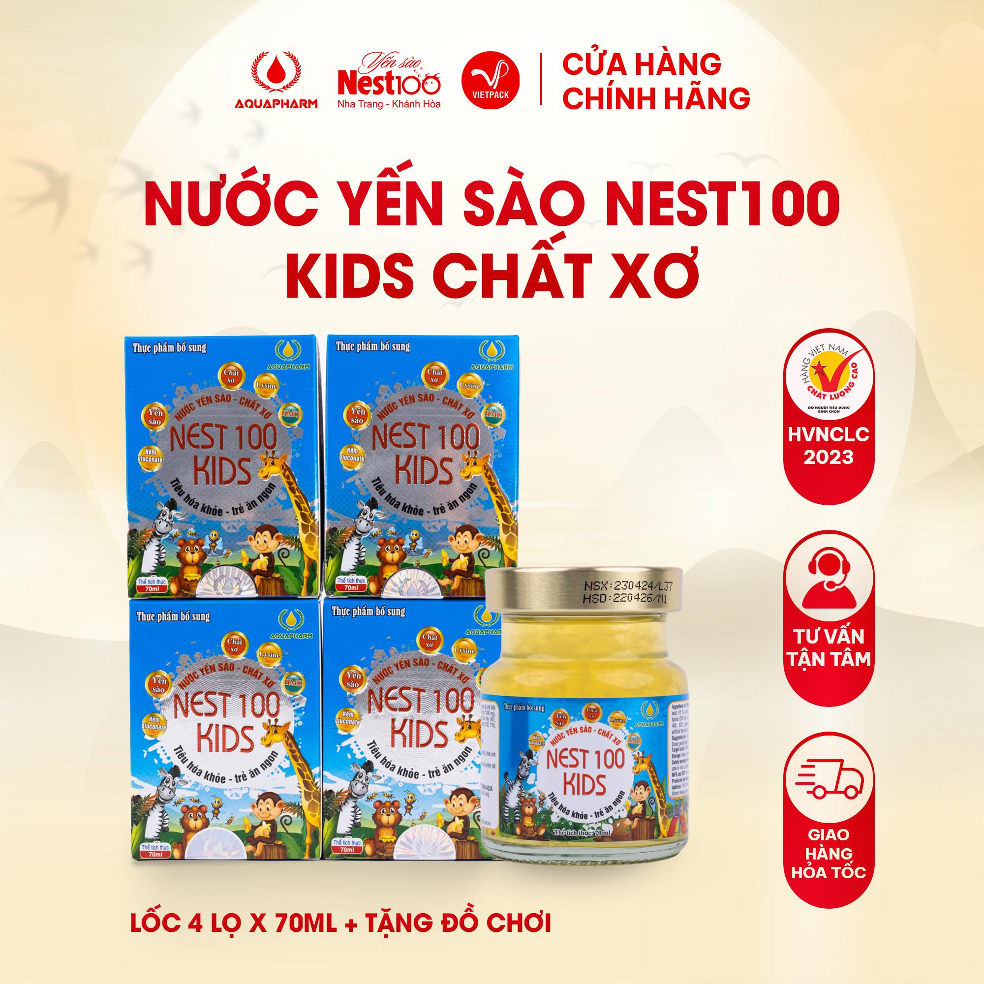 Nước Yến Sào Nest100 Kids Chất Xơ Lốc 4 Lọ (Tặng Đồ Chơi)
