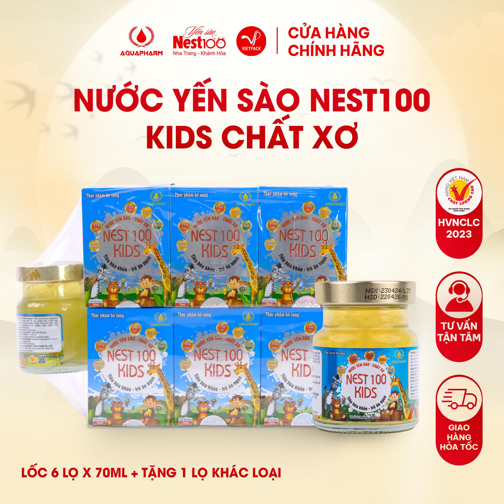 Nước Yến Sào Nest100 Kids Chất Xơ Lốc 6 Lọ (Tặng Thêm 1)