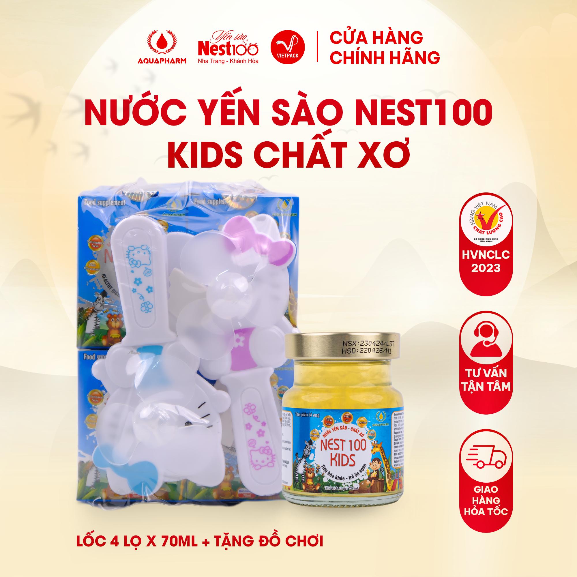 Nước Yến Sào Nest100 Kids Chất Xơ Lốc 4 Lọ (Tặng Đồ Chơi)