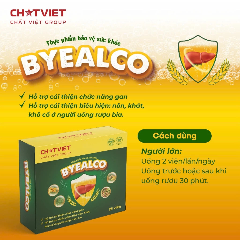 Byealco - Hỗ Trợ Giải Rượu & Cải Thiện Chức Năng Gan (Hộp 25 viên)