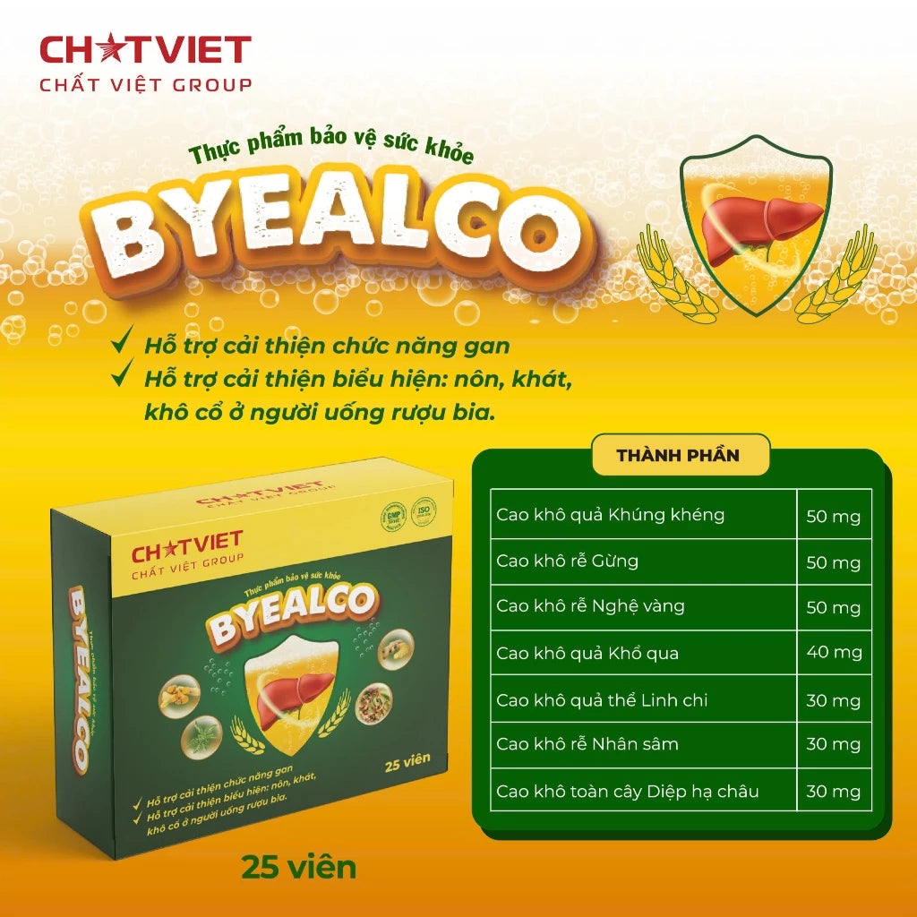 Byealco - Hỗ Trợ Giải Rượu & Cải Thiện Chức Năng Gan (Hộp 25 viên)